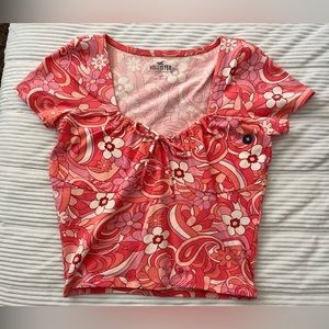 Hollister Pink Floral Square Neck Crop Top
